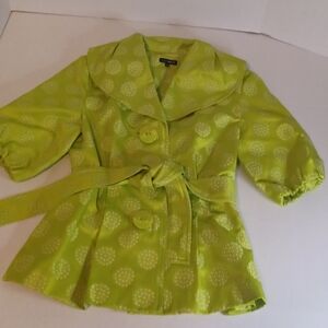 600 West‎ Jacket Green with Floral Pattern and Puff Sleeves Size Small